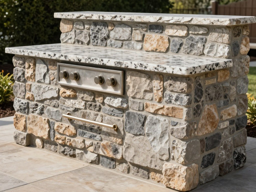 Stone countertops and masonry in outdoor kitchen