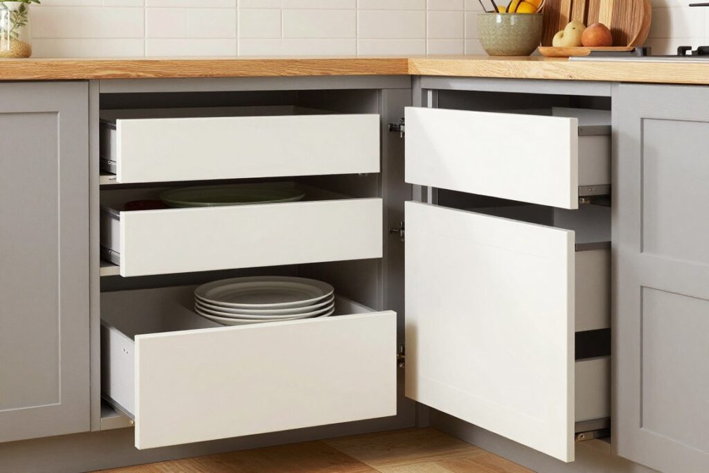 Storage solutions in small outdoor kitchen