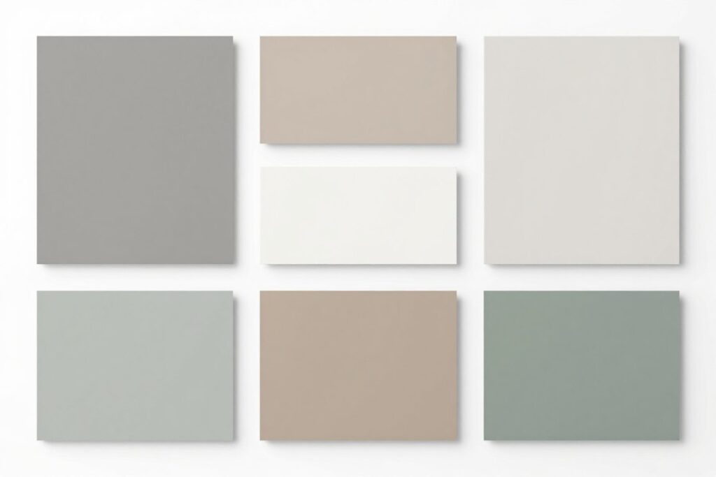 Transitional color palette examples showing neutral combinations, empty paint swatches