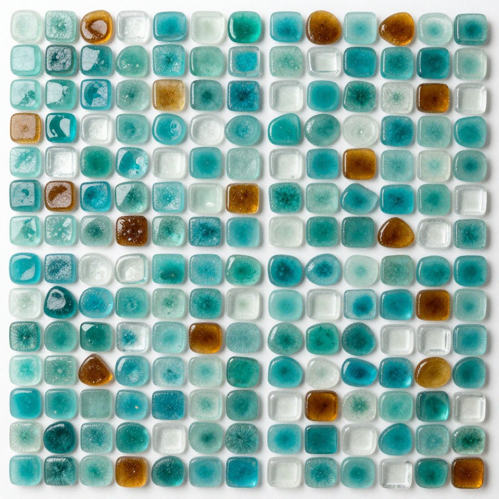 Tropical blend sea glass tiles with warm and cool tones mixed