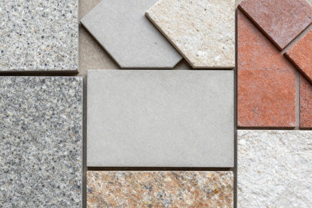 Various stone materials used in outdoor kitchen construction