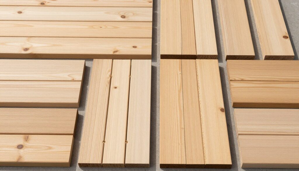 Various white oak materials including decking boards and furniture pieces