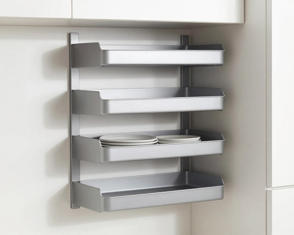 Wall-mounted outdoor kitchen showing vertical organization