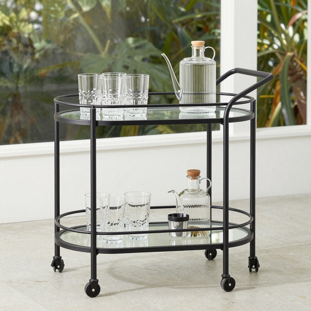 Weatherproof bar cart with wheels, NO PEOPLE, NO HUMANS, NO HANDS