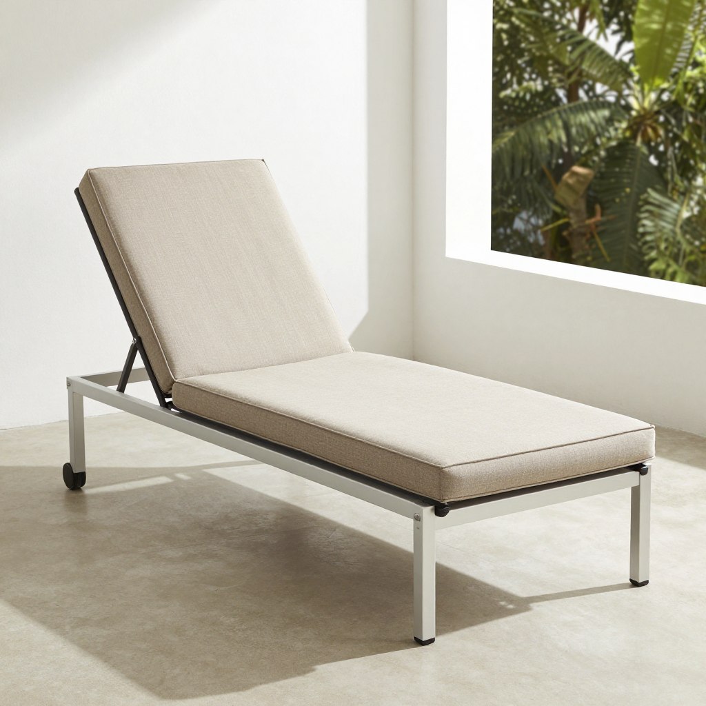 Weatherproof chaise lounge with adjustable back, NO PEOPLE, NO HUMANS, NO HANDS