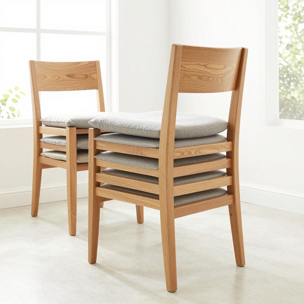 Weatherproof dining chairs with teak frames, NO PEOPLE, NO HUMANS, NO HANDS