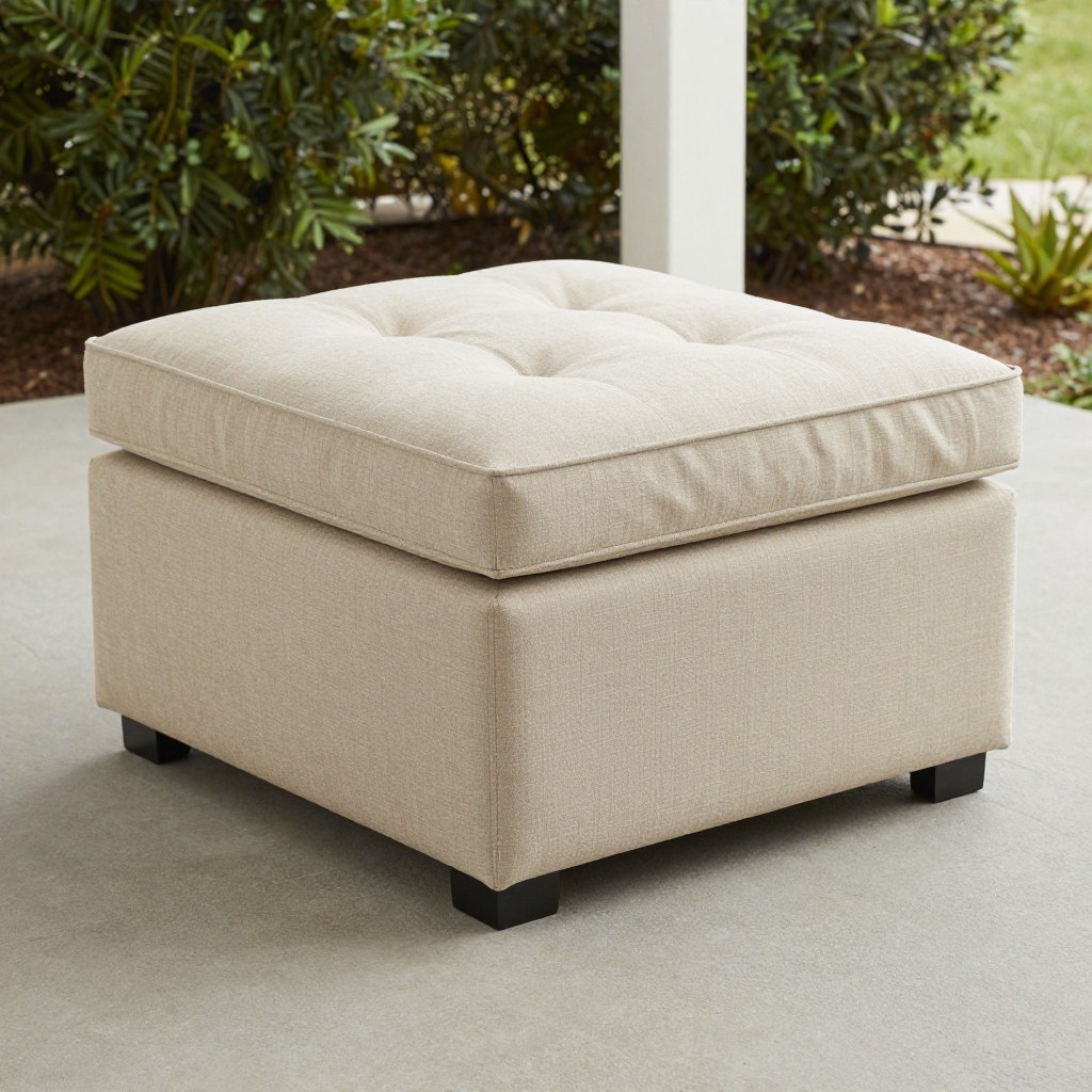Weatherproof ottoman with storage, NO PEOPLE, NO HUMANS, NO HANDS