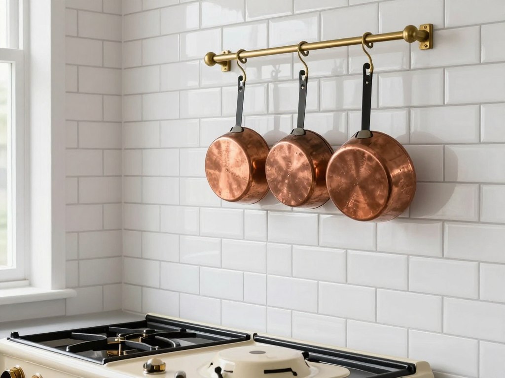 White subway tile backsplash with vintage-style range