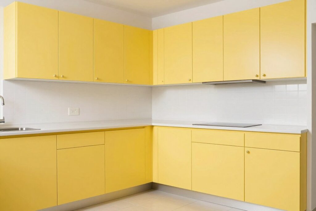 clean yellow kitchen cabinets demonstrating easy maintenance