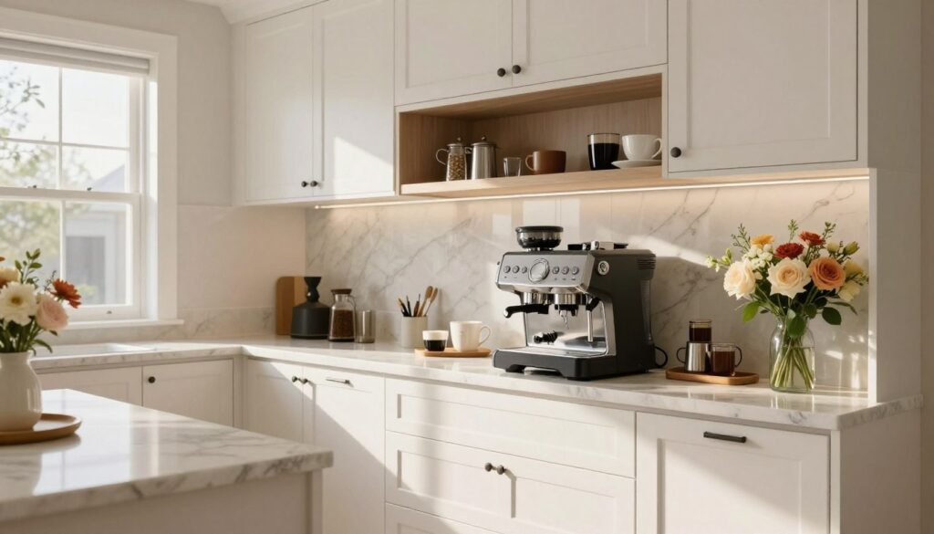 completed luxury built-in coffee station in beautiful kitchen