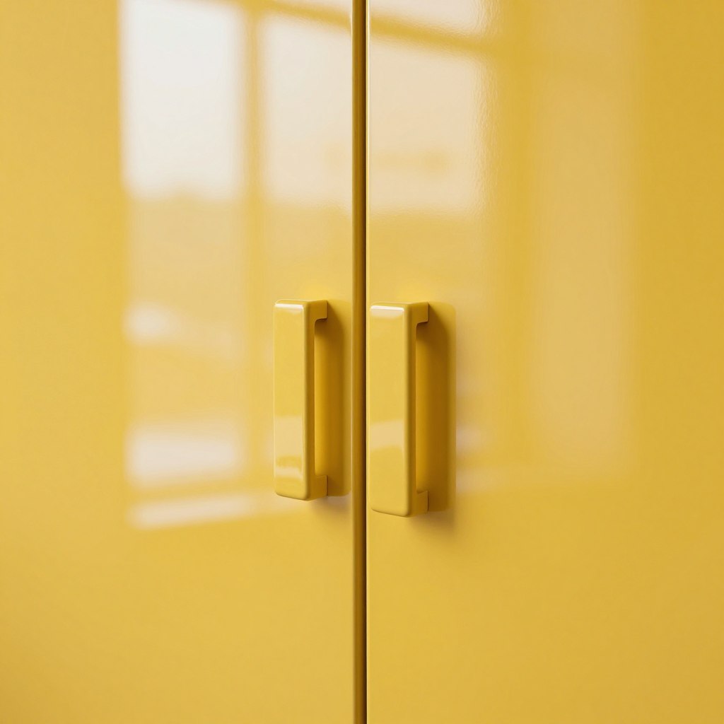 high-gloss yellow modern kitchen cabinets reflecting light