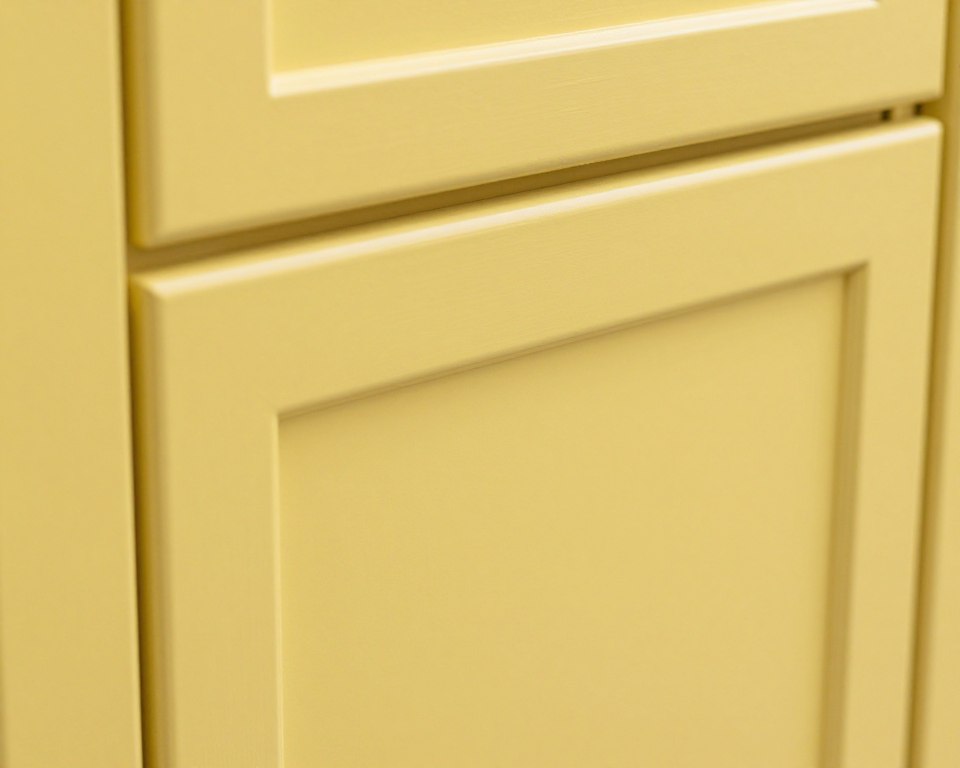 high-quality yellow cabinet paint finish close-up showing smooth surface