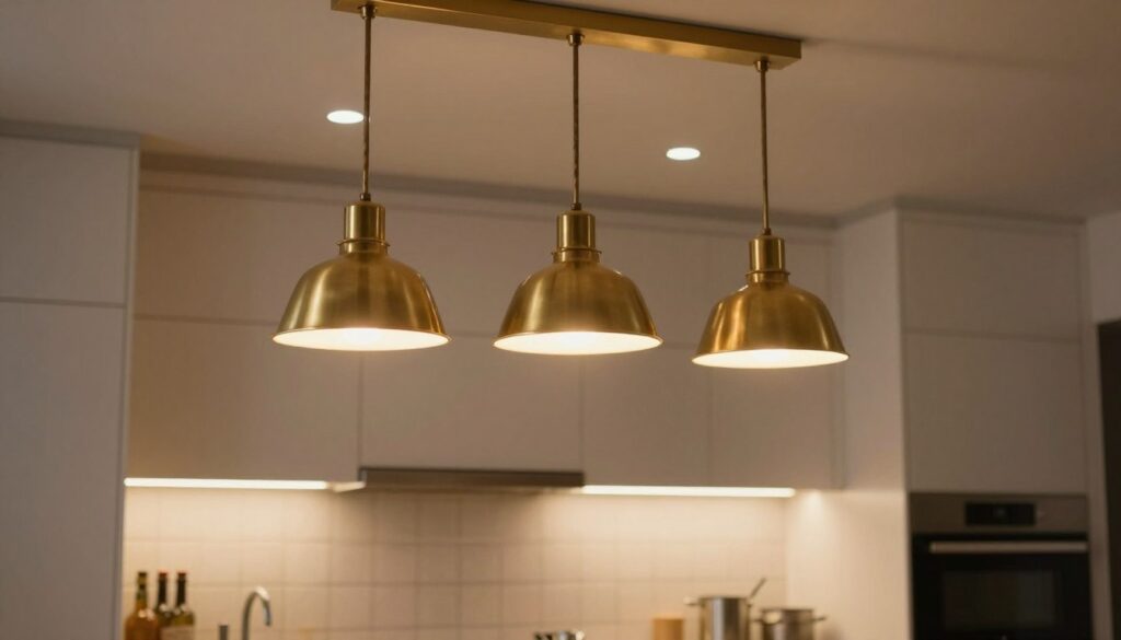 multiple lighting sources in vintage modern kitchen