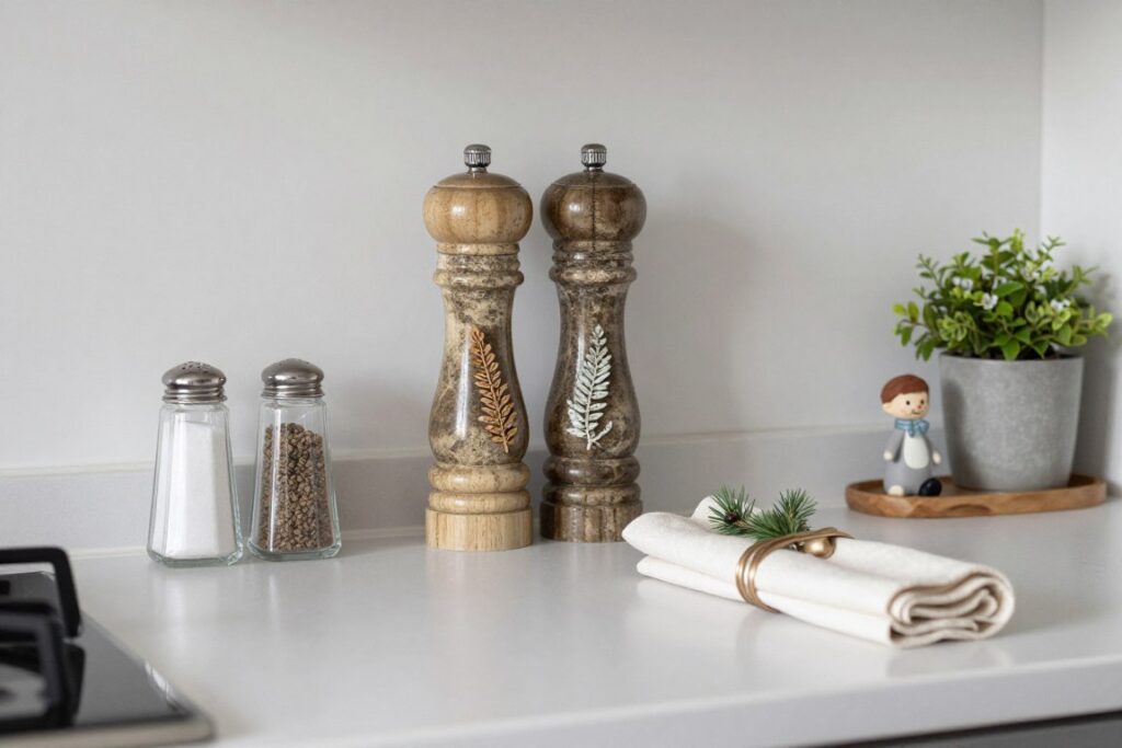 small seasonal accent pieces arranged throughout kitchen